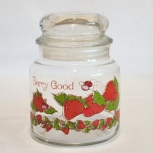 Vintage 1980 American Greetings Berry Good Strawberry Glass Jar with Lid 5.5in